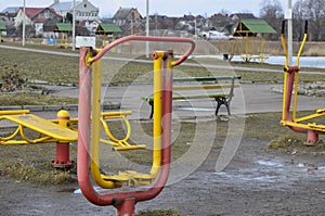 Sports simulators on an open territory in a city park photo