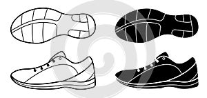Sports sneaker and sole, running shoes. Active healthy lifestyle. Vector