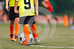 Sports Soccer Players on Training. Kids Kicking Soccer Balls on Practice Session