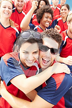 Sports Spectators In Team Colors Celebrating