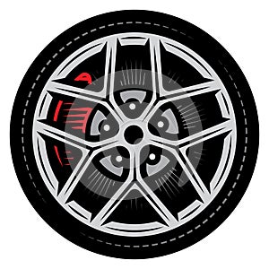 Sports spoked wheel with rubber tyres. Template for design. Color vector illustration photo