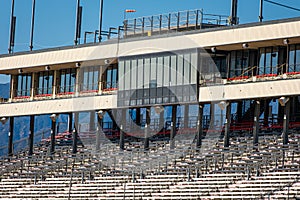 Sports Stadium Bleacher Stands and Press Box