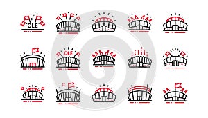 Sports stadium line icons. Ole chant, arena football, championship architecture. Linear set. Vector