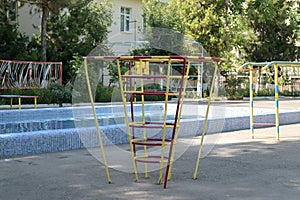 Sports stairs on the children`s playground in the kindergarten