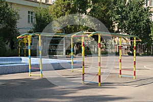 Sports stairs on the children`s playground in the kindergarten