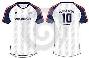 Sports t-shirt jersey design concept template, ports kit with front and back view in white and blue color