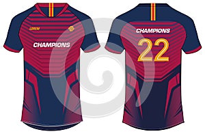 Sports t-shirt jersey design vector template, sports jersey concept with front and back view,.Barcelona Soccer jersey Concept