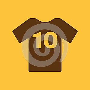 The sports t-shirt with the number 10 icon. Shirt and player symbol. Flat