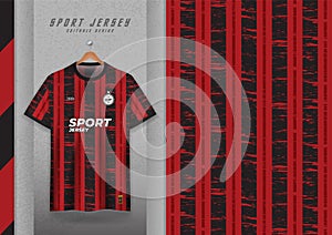 sports t-shirts, soccer jerseys, running jerseys, athletic jerseys, black and red stripes.