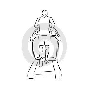 Sports trainer ,treadmill, vector sketch illustration. Treadmill doodle style sketch illustration hand drawn vector