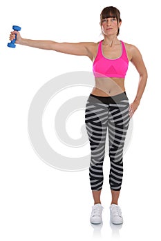 Sports training fitness workout young woman holding dumbbell exercise full body isolated photo