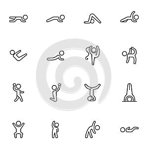 Sports training line icons set