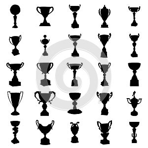 Sports trophies silhouettes set
