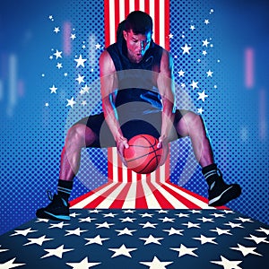 Sports, usa and basketball with man on background for fitness, training and competition match. Championship, games and