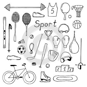 Sports vector illustration, hand drawing set of doodles