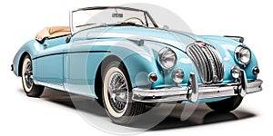 Sports vintage blue convertible Jaguar XK140 on a White Background - AI generated