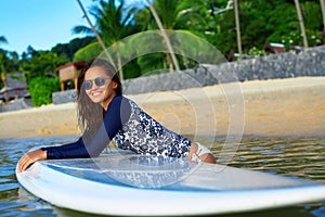 Sports. Woman On Surfboard In Water. Summer Vacation. Leisure Ac