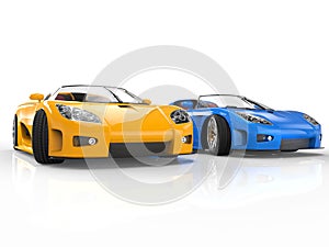 Sportscars blue and yellow