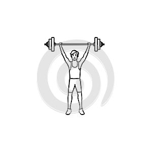 Sportsman with heavyweight barbell hand drawn outline doodle icon.