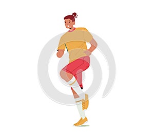 Sportsman Playing Soccer Isolated On White Background. Character With Raised Leg Wear Uniform Prepare To Kick Ball, Run