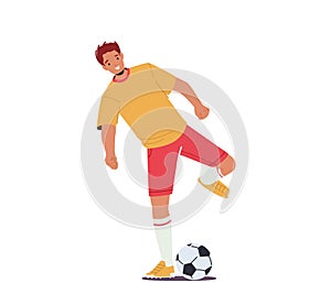 Sportsman Playing Soccer Isolated On White Background. Character Wear Uniform Raise Leg Prepare To Kick Ball, Athlete