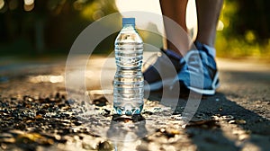 sportsman refreshing himself by drinking water after running exercise in the park