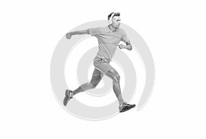 sportsman runner running isolated on white backdrop. Man sportsman running for exercise in studio. sportsman jogger