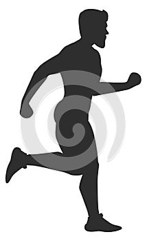 Sportsman running black logo. Marathon athlete silhouette