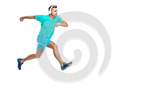 The sportsman running at full speed, copy space advertisement. sportsman runner running isolated on white. Man sportsman