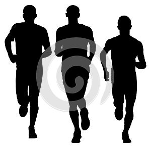 Sportsman running vector silhouettes. Marathon racers running.