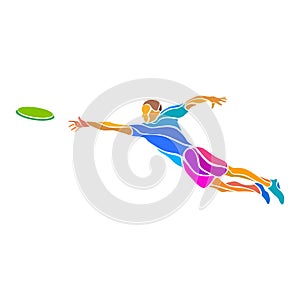 Sportsman throwing flying disc. Ultimate frisbee game.