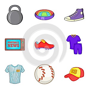 Sportsmanship icons set, cartoon style