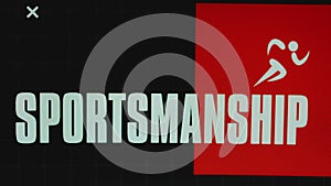 Sportsmanship inscription on red and black background with running man symbol. Sports concept