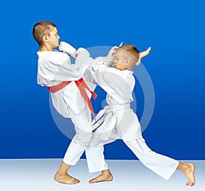 Sportsmen in karategi are hitting karate blows
