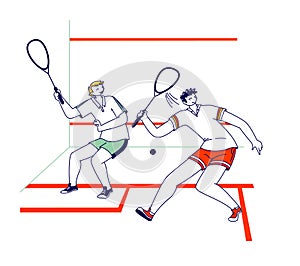 Sportsmen Playing Squash. Male Characters Sports Training or Competition, Healthy Activity and Spare Time, Sport Hobby