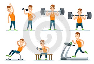 Sportsmen pumping iron and exercise in gym icon se