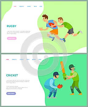 Sportsmen Training, Rugby and Cricket Web Vector