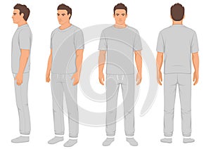 Sportswear fashion man isolated, front, back and side view, vector illustration photo