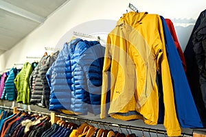 Sportswear Jackets Collection Hanging in Store