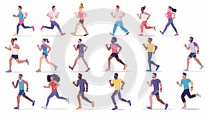Sportswear people jogging, running marathons. Concept of exercise, fitness, healthy lifestyle, outside exercise. Diverse