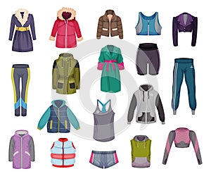 Sportswear and Seasonal Warm Outwear for Woman Big Vector Set