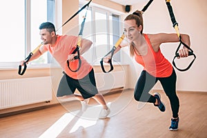 Sportswear streching training couple gym concept.