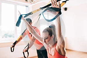 Sportswear streching training couple gym concept.