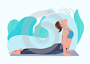 Sportswoman doing yoga exercise flat color vector faceless character