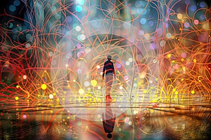 Sportswoman in front of night city lights. 3d rendering, generative ai