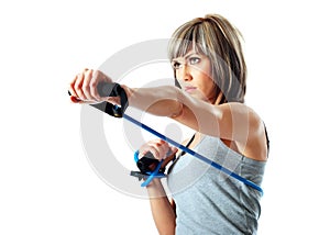 Sportswoman with resistance band