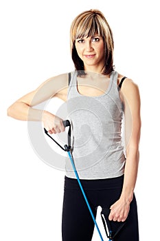 Sportswoman with resistance band