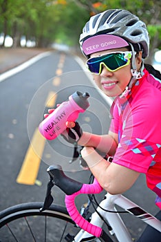 Sportswoman with word of keep going and healthy life