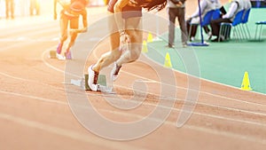 Sportswomen starting running sprint