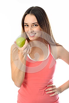 Sporty Aerobics Girl offering apple